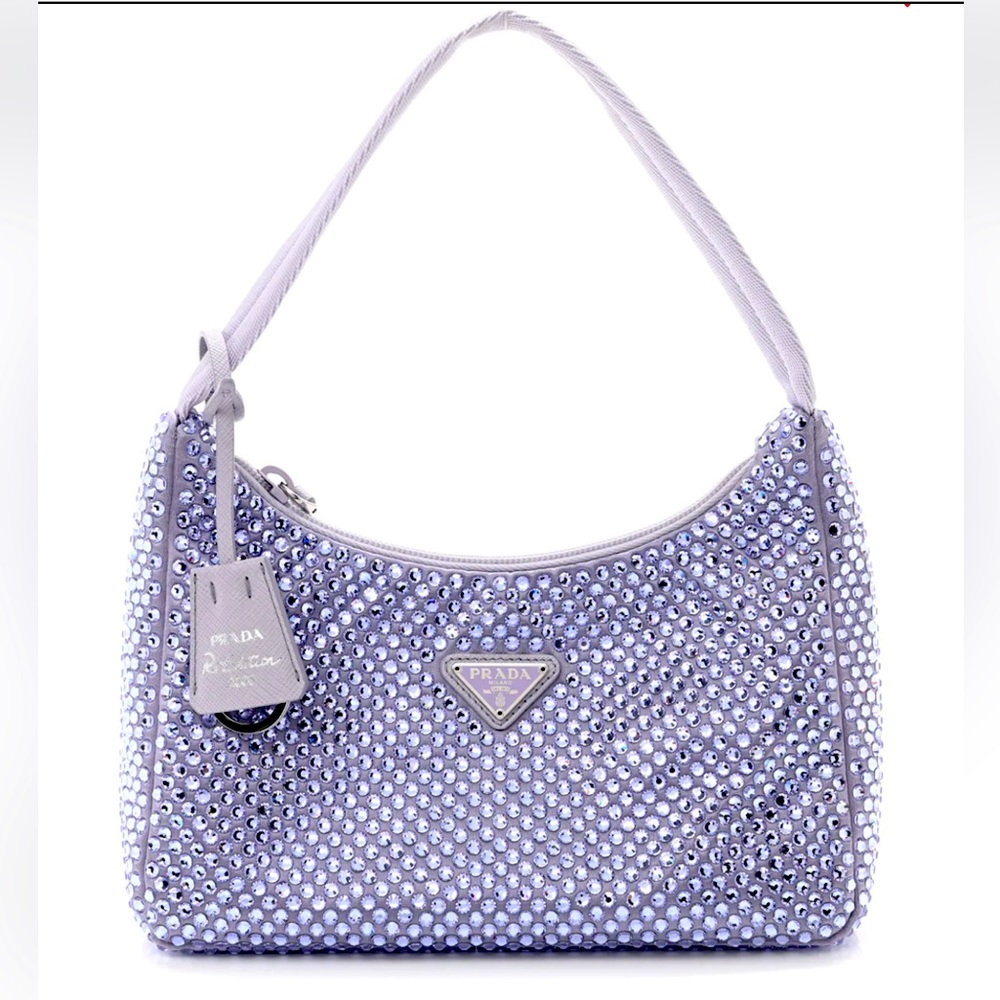 Authentic Iconic Lavender Prada Satin Mini Bag With Crystals